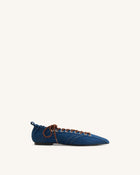 Ava Lace-Up Flats - Denim Blue