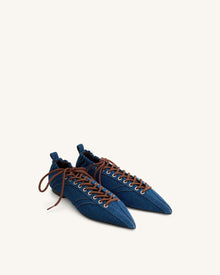 Ava Lace-Up Flats - Denim Blue