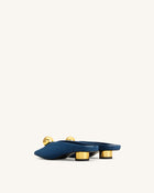 Helena Gold Sphere Pointed Toe Mules - Denim Blue