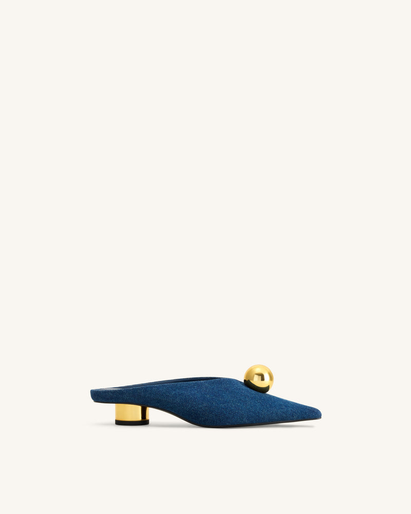 Helena Gold Sphere Pointed Toe Mules - Denim Blue