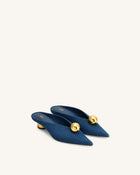 Helena Gold Sphere Pointed Toe Mules - Denim Blue