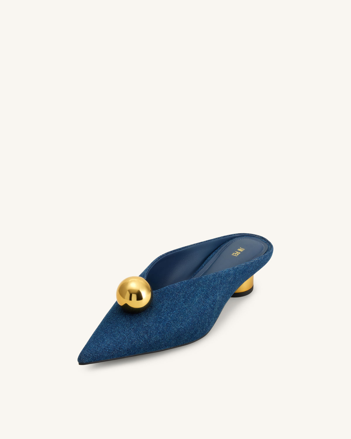 Helena Gold Sphere Pointed Toe Mules - Denim Blue
