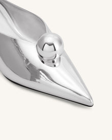 Helena Gold Sphere Pointed Toe Mules - Silver