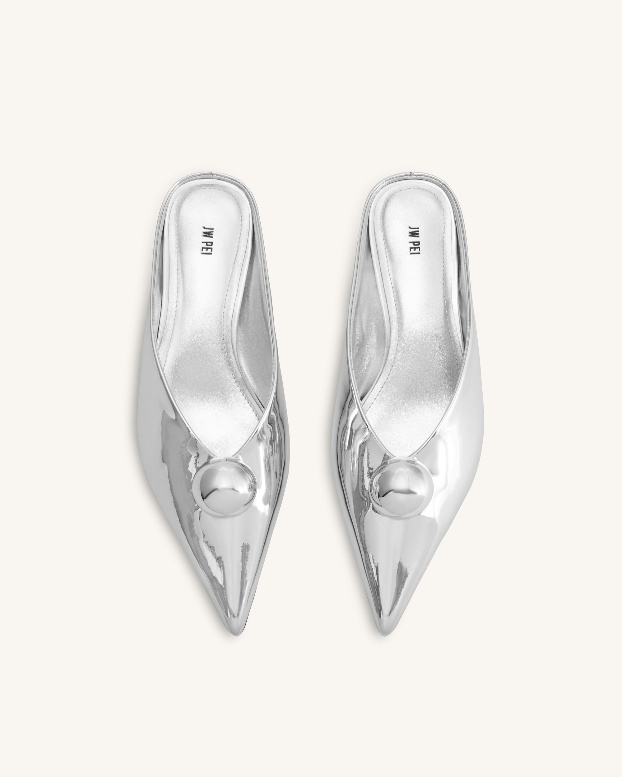 Helena Gold Sphere Pointed Toe Mules - Silver