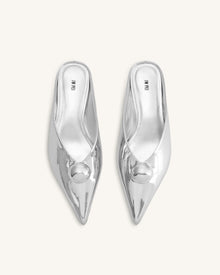 Helena Gold Sphere Pointed Toe Mules - Silver