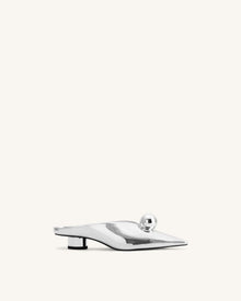 Helena Gold Sphere Pointed Toe Mules - Silver