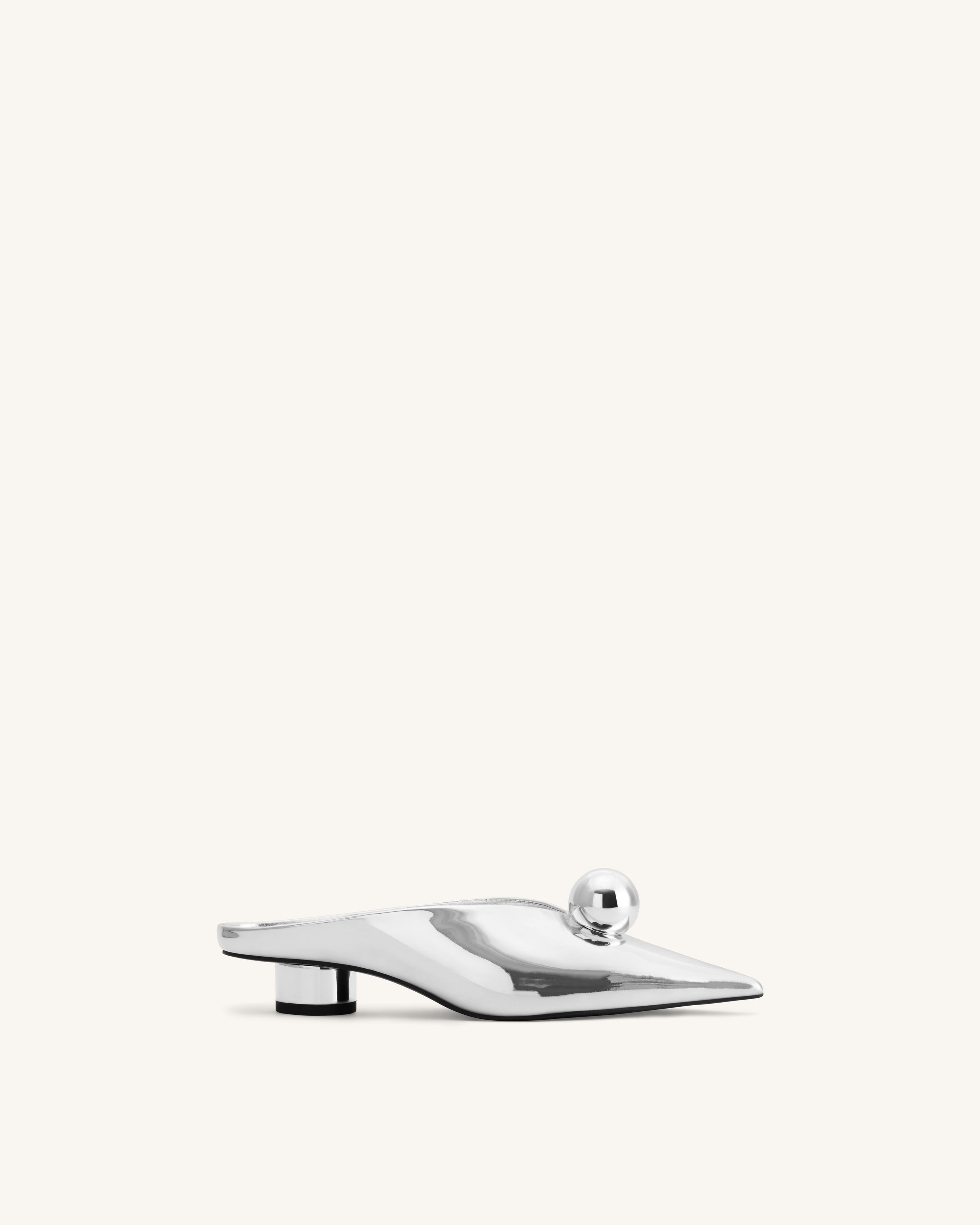 Helena Gold Sphere Pointed Toe Mules - Silver