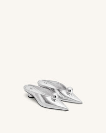 Helena Gold Sphere Pointed Toe Mules - Silver