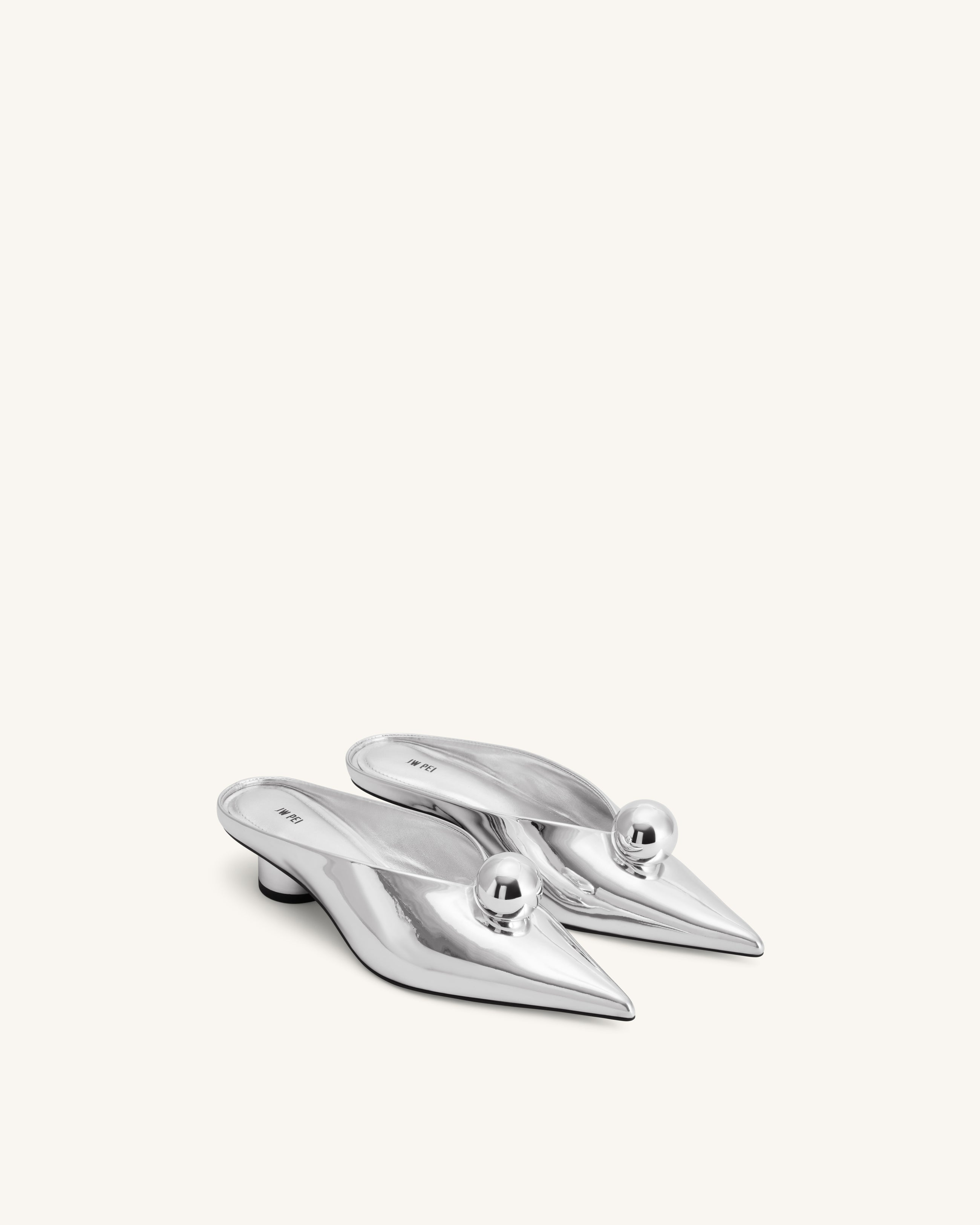 Helena Gold Sphere Pointed Toe Mules - Silver