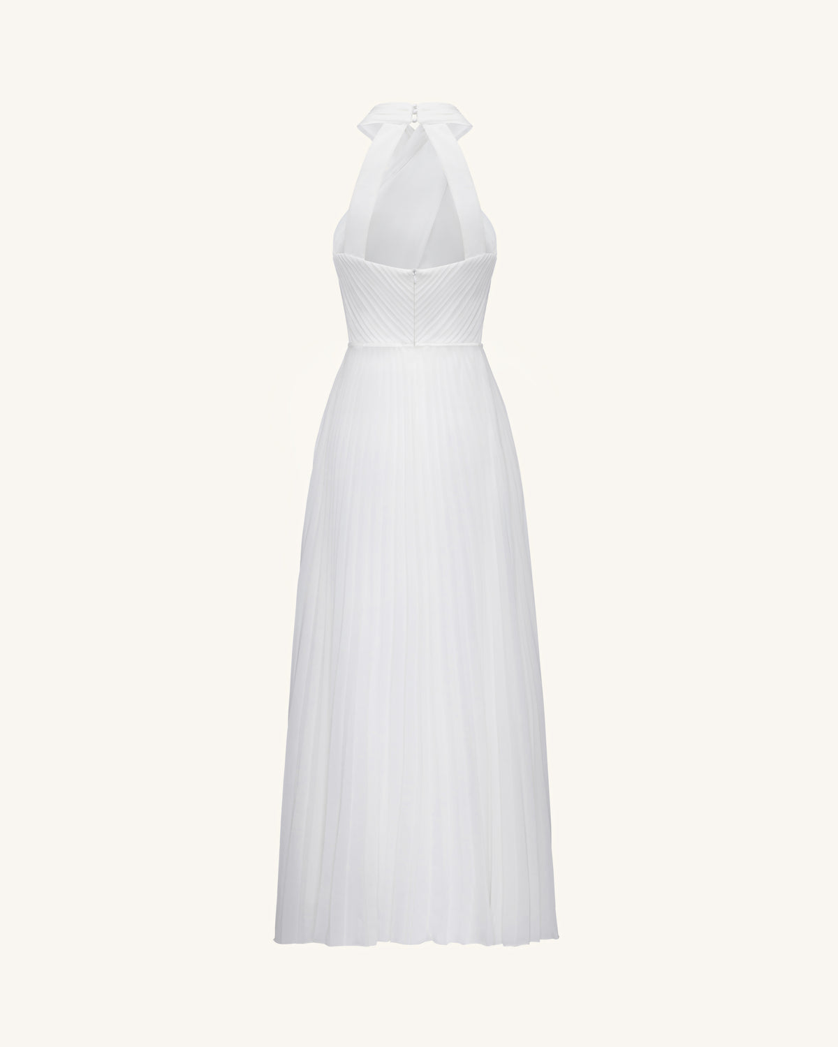 Pleated Cross Halter Maxi Dress - Ivory
