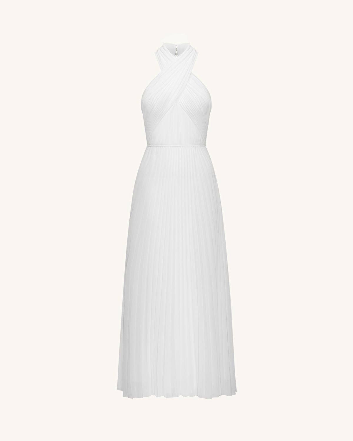 Pleated Cross Halter Maxi Dress - Ivory