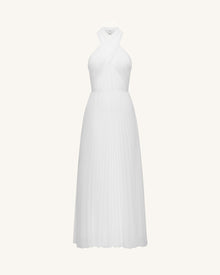 Pleated Cross Halter Maxi Dress - Ivory