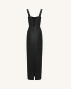 Iris Floral-Print Strappy Corset Leather Maxi Dress - Black