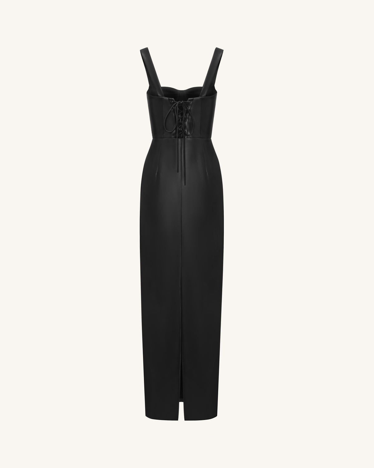Iris Floral-Print Strappy Corset Leather Maxi Dress - Black