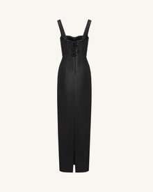 Iris Floral-Print Strappy Corset Leather Maxi Dress - Black