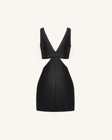 Iris Floral Cutout Bodycon Leather Mini Dress - Black