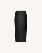 Iris Floral-Print High Waist Pencil Leather Midi Skirt - Black