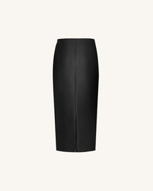 Iris Floral-Print High Waist Pencil Leather Midi Skirt - Black