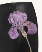 Iris Floral-Print High Waist Pencil Leather Midi Skirt - Black