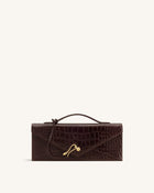 Celeste Envelope Top Handle Bag - Dark Brown Croc