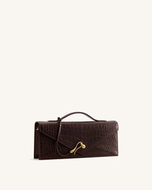 Celeste Envelope Top Handle Bag - Dark Brown Croc