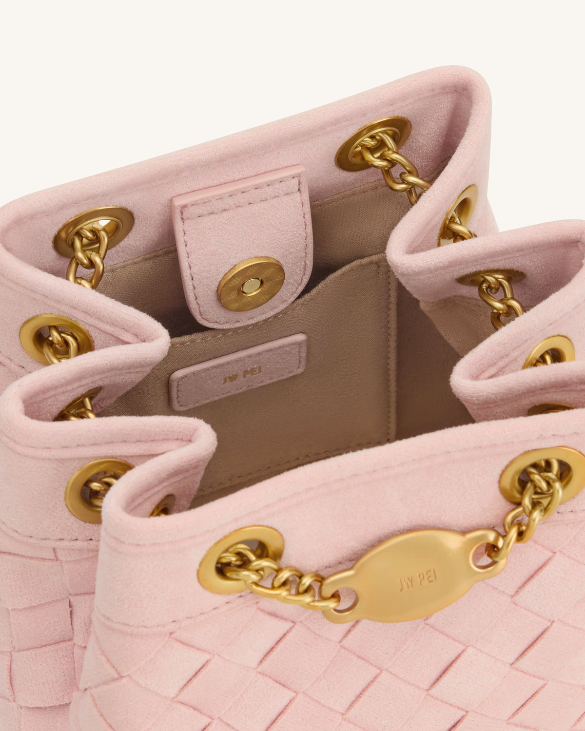 Yara Faux Suede Hand-Woven Bucket Bag - Pink
