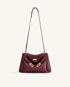 Rhea Pebbled Double Buckle Shoulder Bag - Dark Burgundy