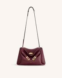 Rhea Pebbled Double Buckle Shoulder Bag - Dark Burgundy