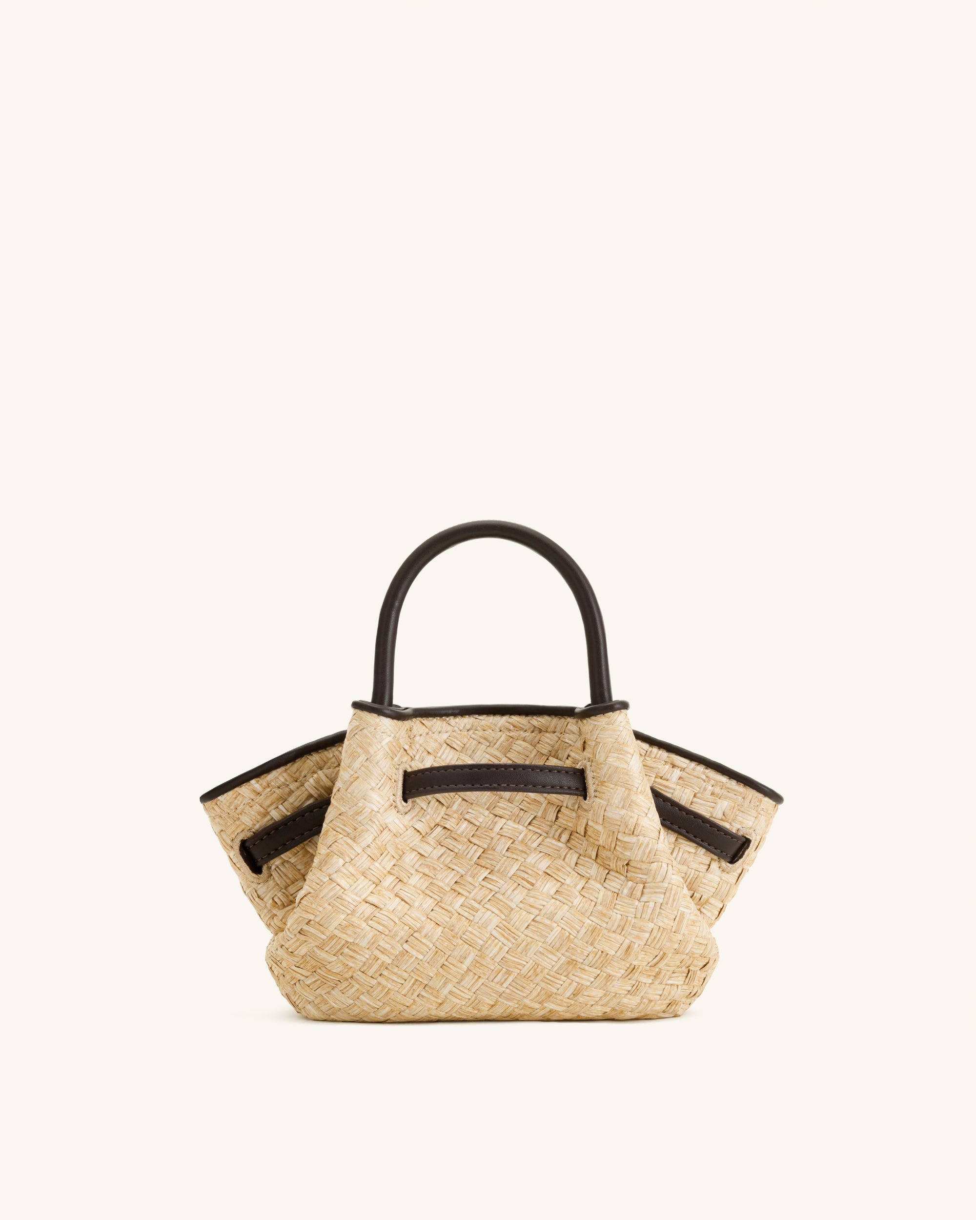 Hana Mini Faux Straw Beading Tote Bag - Brown
