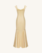 Iris Print Satin Mermaid Maxi Dress - Soft Yellow