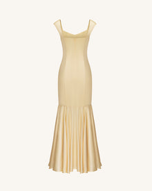Iris Print Satin Mermaid Maxi Dress - Soft Yellow