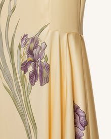 Iris Print Satin Mermaid Maxi Dress - Soft Yellow