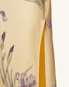 Iris Print Strapless Satin Slit Maxi Dress - Soft Yellow