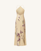 Iris Print Cross-Halter Open-Back Maxi Dress - Yellow