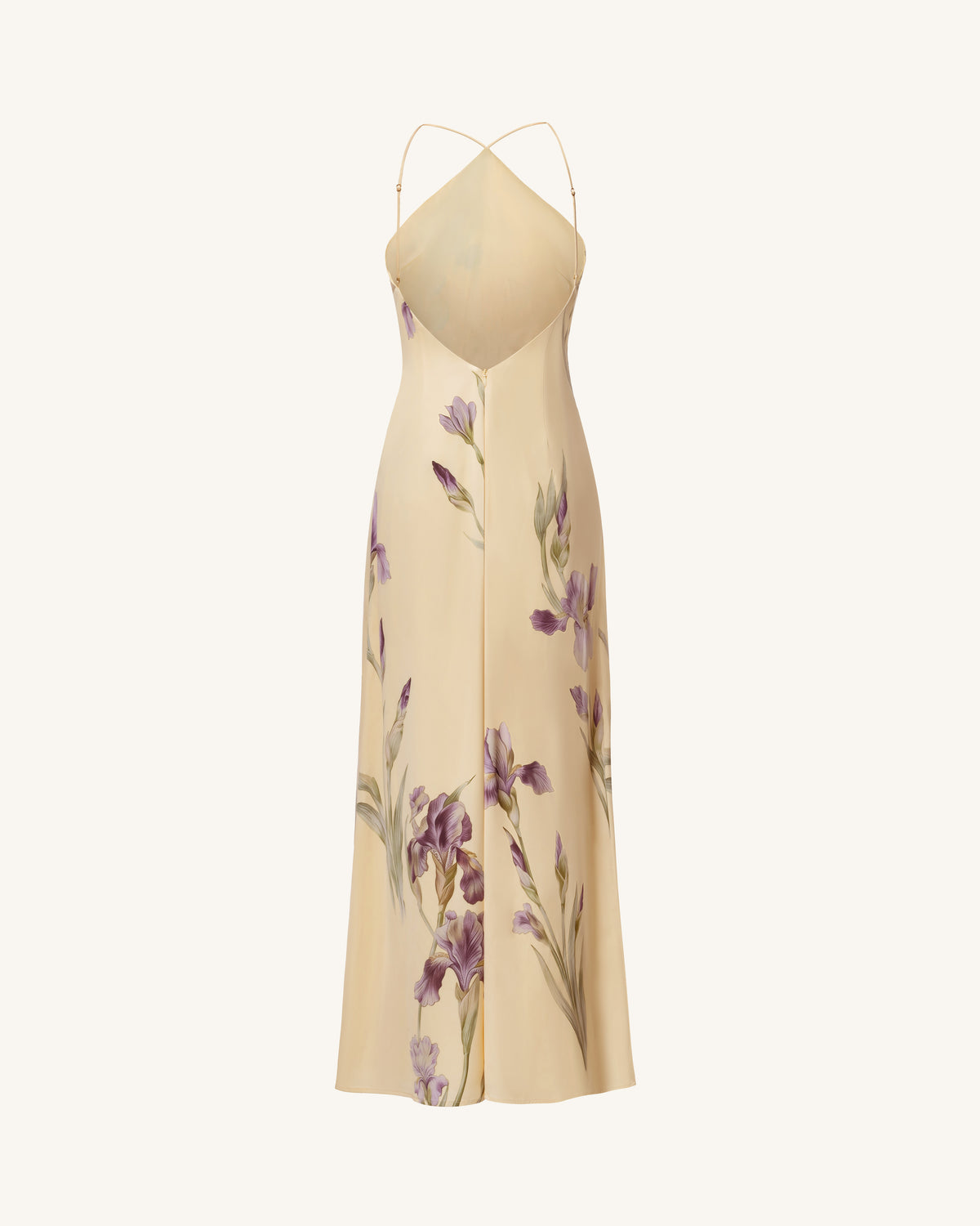 Iris Print Cross-Halter Open-Back Maxi Dress - Yellow