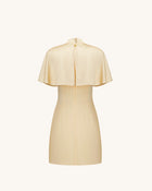 Iris Print Cape Overlay Mini Dress - Soft Yellow