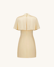 Iris Print Cape Overlay Mini Dress - Soft Yellow