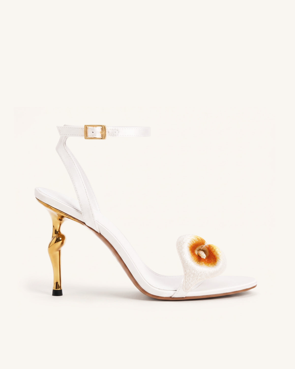 Alivia Calla Lily Gold Metal Heel Sandals - White