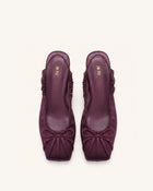 Solenne Satin Bow Ruched Slingback Pumps - Burgundy