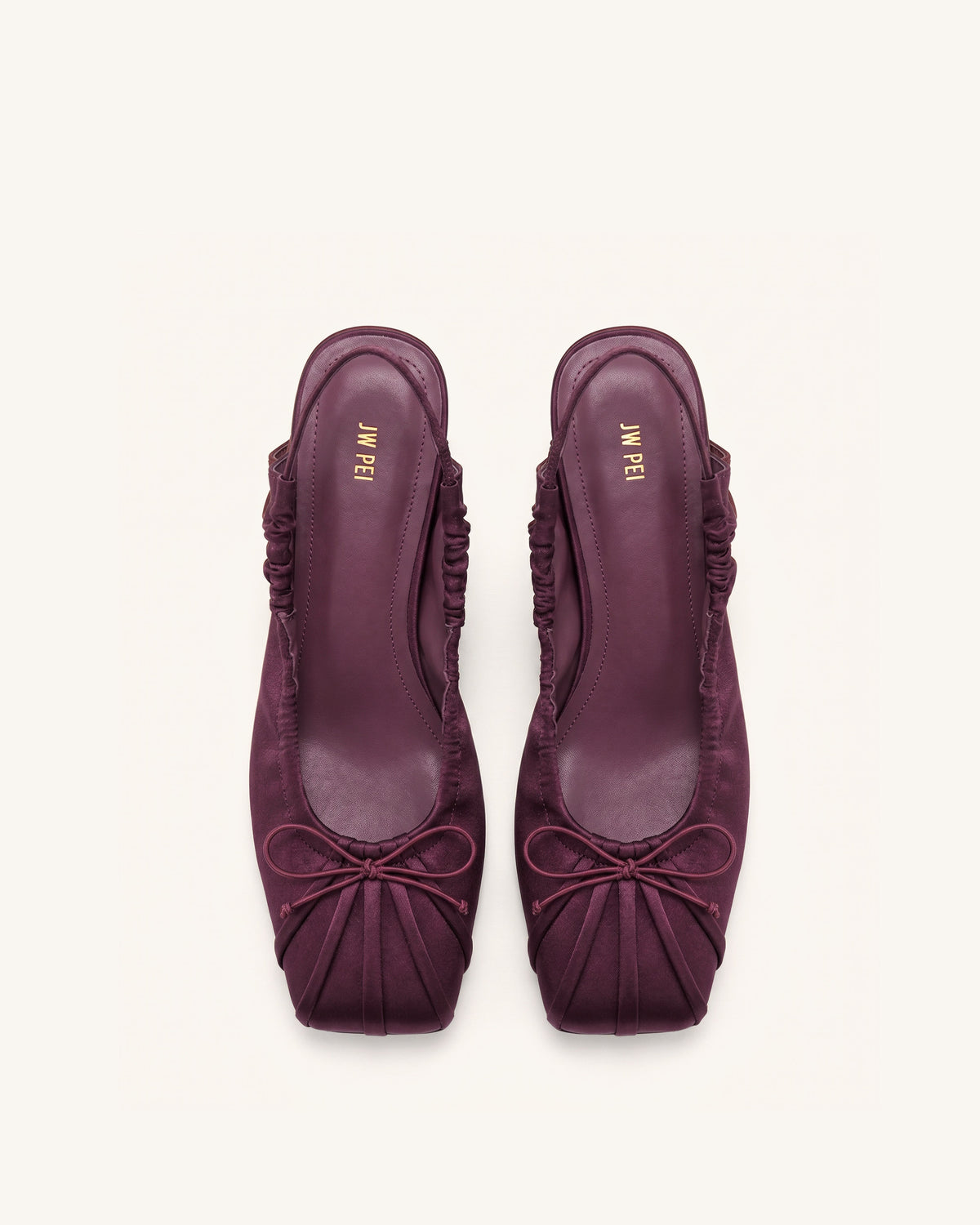 Solenne Satin Bow Ruched Slingback Pumps - Burgundy