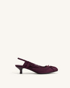 Solenne Satin Bow Ruched Slingback Pumps - Burgundy