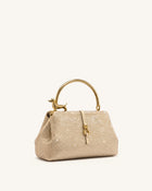 Bruna Artificial Crystal Dachshund Metal Handle Top Handle Bag - Champagne