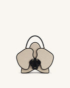 Flora Orchid Shaped Top Handle Bag - Black White Canvas