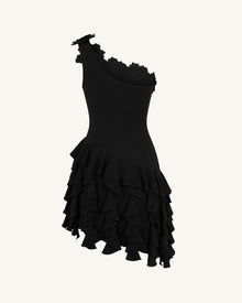 Flower Embroidered One-Shoulder Corset Mini Dress - Black