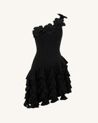 Flower Embroidered One-Shoulder Corset Mini Dress - Black