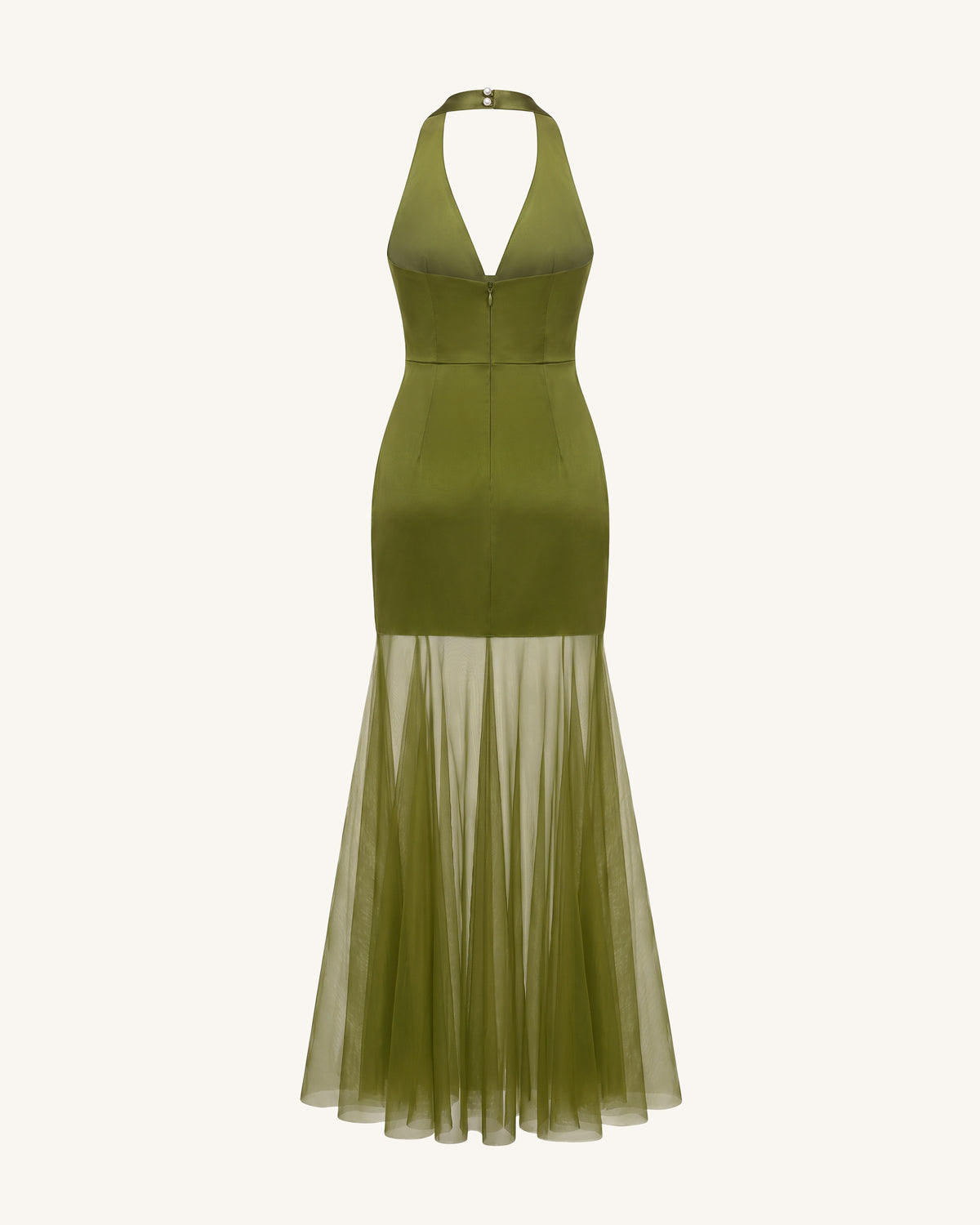 Orchid Embroidered Sheer Hem Halter Maxi Dress - Olive