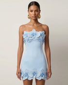 Orchid Trim Strapless Mini Dress - Blue