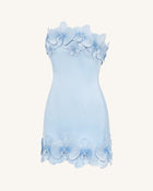 Orchid Trim Strapless Mini Dress - Blue