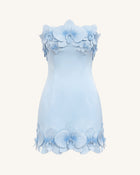 Orchid Trim Strapless Mini Dress - Blue