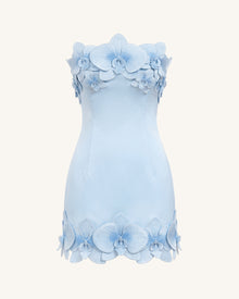 Orchid Trim Strapless Mini Dress - Blue